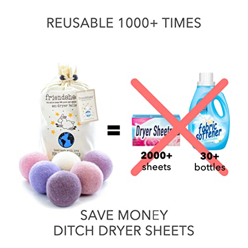 Friendsheep Wool Dryer Balls, Organic Reusable Fabric Softener Alternative for Laundry, Handmade, Fair Trade, Hypoallergenic, Eco-Friendly, Plastic-Free (6 Pack XL - Lavender Bliss) | Reusable fabric softener alternative Organic wool, handmade, fair trade