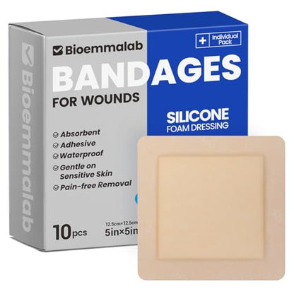 Large Waterproof Bandages 5x5 Silicone Foam Dressing Sensitive Skin, 10 PCS - style: 5"X5"(10PCS)