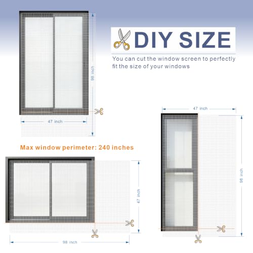 Adjustable Self-Adhesive DIY Window Screen, Cut-to-Size Mesh max 47x73 - color: White