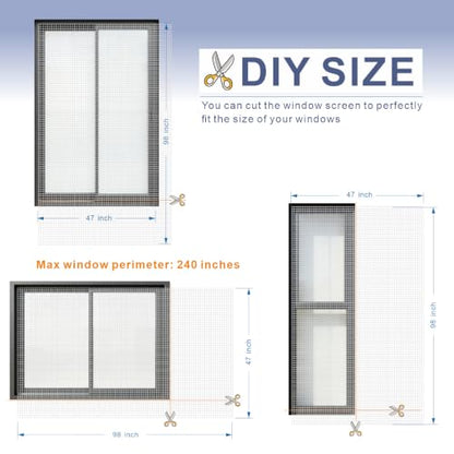 Adjustable Self-Adhesive DIY Window Screen, Cut-to-Size Mesh max 47x73 - color: White