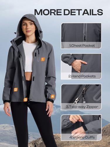 Womens Waterproof Rain jacket Lightweight Raincoat with Removable Hood - color: Grey, size: Small