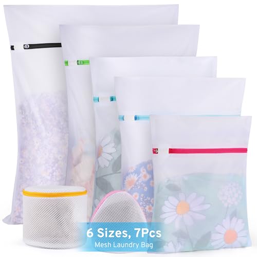 Ultimate 7 Pack 6 Size Mesh Laundry Bags Set for Delicates with AUTO-Lock Zipper, Lingerie Bags for Washing Delicates, Laundry Bags Mesh Wash Bags, Delicates Laundry Bag for Jeans,Blouse,Stocking,Bra | Laundry Bags Mesh Wash Bags Set, 6 Sizes, Durable Bre