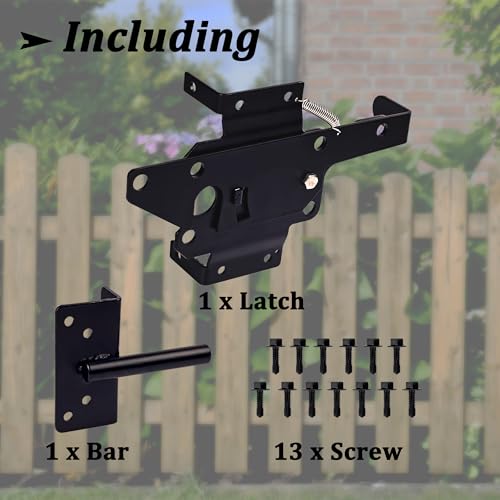 Self-Locking Gate Latch - Heavy Duty PVC/Gate Latch for Wooden Fence - Outswing Gate with Automatic Locking & Rust Proof, Black