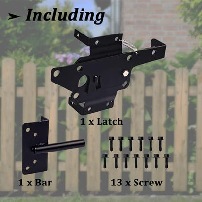 Self-Locking Gate Latch - Heavy Duty PVC/Gate Latch for Wooden Fence - Outswing Gate with Automatic Locking & Rust Proof, Black