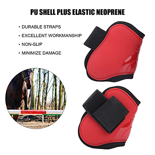Horse Tendon Boots for Riding and Jumping, PU Shell Protectors with Elastic Neoprene, Nylon Fastener, Red Front and Hind Boots to Prevent Leg Injuries - size: A pair of hind legs