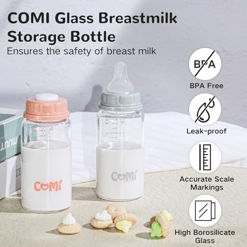 COMI Natural Glass Baby Bottle,Breastmilk Storage Bottle for Fridge,Breast Milk Container,Breast Pump Bottle Compatible with Medela Breast Pump,BPA Free,2PCS (5oz,2 Gray Lids) - style: 2Gray