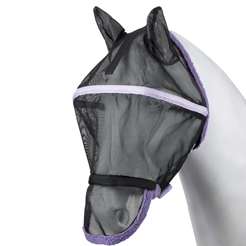 Horze Wire-Framed Soft Mesh Fleece-Lined Fly Mask with UV Protection - Lavender Frost - S - color: Lavender Frost, size: S