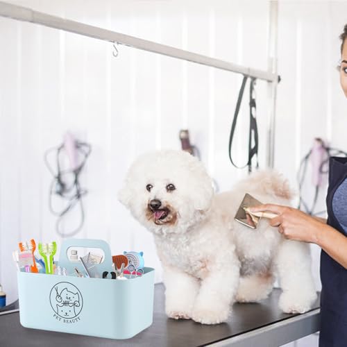 5-Compartment Blue Dog Stuff Storage Caddy, Portable Pet Grooming Organizer with Handle, 9.8" L x 6.1" W x 4.4" H - color: 5-Compartment（Blue）