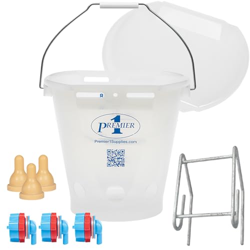 Premier 1 Lamb 'N' Goat Kid Prima Orphan Feeding Bucket – 2 Gal, Round - size: 2 Gallon Round - 3 Holes