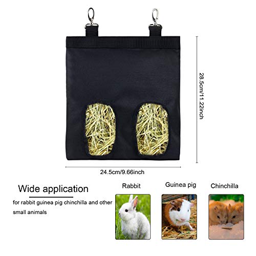Rabbit Hay Feeder Bag Hanging Hay Rack (Black, 2 Windows) - color: Black