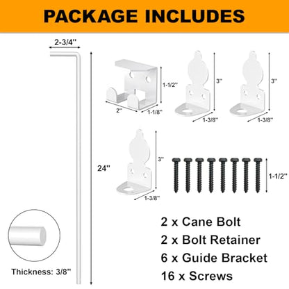24" Cane Bolt Drop Rod for Gate, White Heavy Duty Gate Latch 2 Pack - color: 24"-White, size: 2 Pack