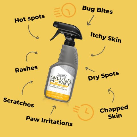 Silver Honey Hot Spot & Wound Care Pet First Aid Spray Gel, 8 fl oz | Manuka Honey, MicroSilver BG, Dog, Cat, Small Animal, Rapid Healing, Treat At Home, Touch-Free Application, Antibiotic-Free