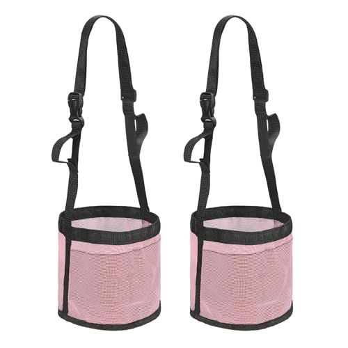 Horse Feed Bag, Horse Muzzle Hay Bags with Adjustable Strap Nylon Mesh Waterproof Bottom Grain Horses Bag, (Pink, S,2 Pcs), Intended for Feeding Grain/Powder/Hay - color: Pink, size: S