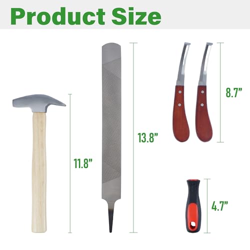lukar 8PCS Farrier Tools Kit Horse Hoof Trimmers Set | with 16" Horse Hoof Nipper, 13" Horseshoe Cutting Pliers, 14" Hoof Nail Clincher, Hoof Hammer, Hoof Knife, Rasp File, Brush