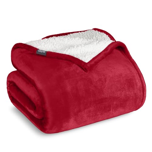 Bare Home Sherpa Fleece Blanket (Throw, Red) - color: 20 - Red, size: Throw/Travel