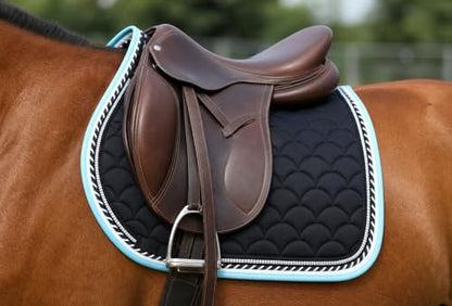 Horse Quilted ENGLISH SADDLE PAD Trail Dressage 72Dressage - color: Black/Turquoise