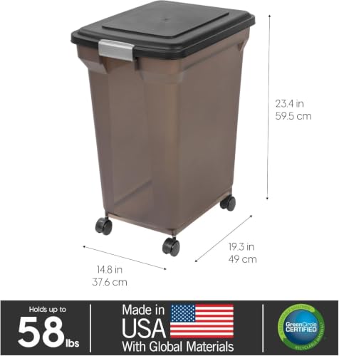 IRIS USA Dog Food Storage Container, Up to 58 lbs, Smoke Black, Made in USA - color: Smoke, size: 58 lbs