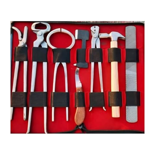 Complete Farrier Hoof Trimming Kit – Professional Horse Hoof Care Set with Nippers, Hoof Rasp, Hoof Knife, Clincher, Puller, Hammer & Stainless-Steel Tools for Trimming, Shaping & Maintenance