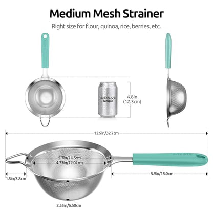 U-Taste Fine Mesh Strainer, 18/8 Stainless Steel Sieve 30 Mesh, M/Aqua Sky | Kitchen Strainer with Silicone Handle, 4.73in Medium Food Sieve, Metal Colander for Rinsing Rice, Quinoa, Flour, Berry Seed - color: (1) Aqua Sky, size: M-4.73in