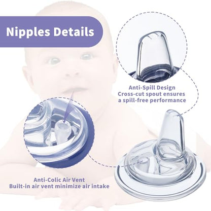6 Packs Sippy Spout Nipples Compatible with Lansinoh Bottles, Soft Replacement Spout, Clear Silicone Sippy Cup Nipples, Transition from Bottle to Cup, No Spill and Comfortable, Easy to Clean, 6m+