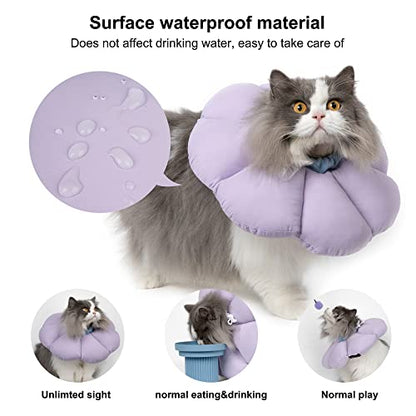 Cat Cone Collar,Cute Waterproof Cat Recovery Collar,Anti-Bite Lick Wound Healing Safety Elizabethan e Collar for Cats,Purple Flower All-Season Style… - color: purple, size: Medium