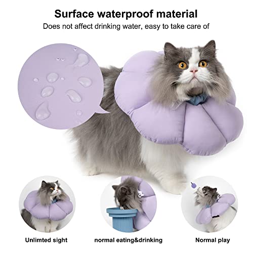 Cat Cone Collar,Cute Waterproof Cat Recovery Collar,Anti-Bite Lick Wound Healing Safety Elizabethan e Collar for Cats,Purple Flower All-Season Style… - color: purple, size: Small