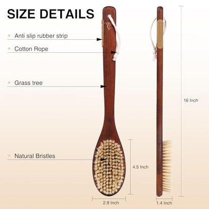 Wooden Bath Brush with Stiff Sisal Bristles Long Handle for Shower Back Scrubber Body Exfoliator, with Hook for Hanging (Stiff Sisal Hair) - color: Stiff Sisal Hair
