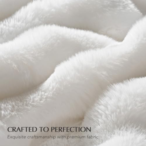 EverGrace Faux Rabbit Fur Bubble Throw Blanket, 50"x60", Bright White - color: Bright White, size: 50"x60"