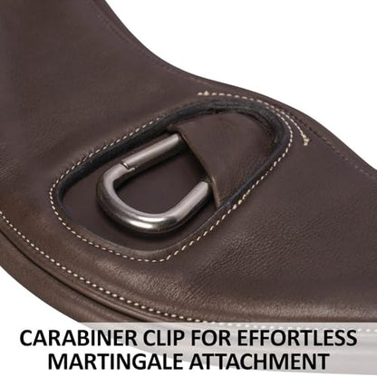 Schneiders Anatomical Leather English Jump Girth for Horses | Aniline Calfskin | Carabiner Clip | Dual Elastic Ends | Stainless Hardware - size: Horse Size 44