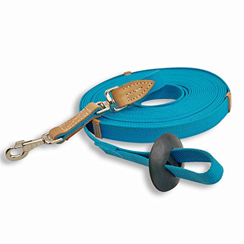 35' Flat Cotton Web Lunge Line with Bolt Snap & Rubber Stop - By Southwestern Equine (35', Turquoise) - color: Turquoise, size: 35'