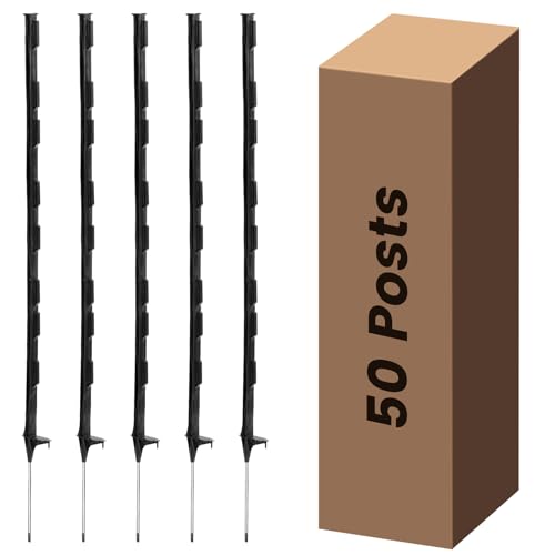 Electric Fence Posts 50 Pack, Black 48 inch Step in Fence Posts - color: Black, size: 48 INCH-50 PCS