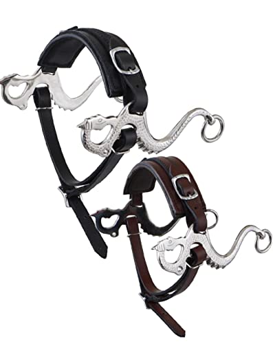Black/Brown Dragon Style Hackamore Bitless Horse Bit English Western Adjustable Original Leather Bridle Equestrian Tack (Black)