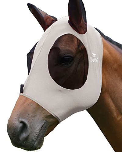 Harrison Howard Super Comfort Stretchy Fly Mask Large Eye Space with UV Protection Soft on Skin with Breathability Gentle Grey M Cob - color: Gentle Grey, size: Cob (Medium)