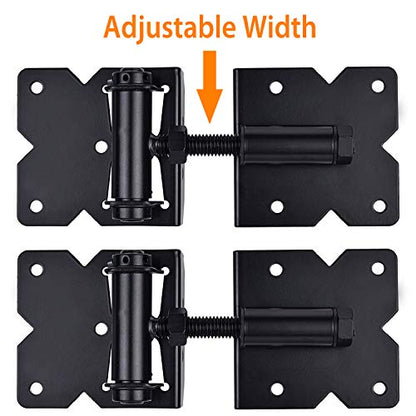Self Closing Gate Hinges Heavy Duty, 90 Degree Adjustable, 4Pcs - color: Black(2pcs)