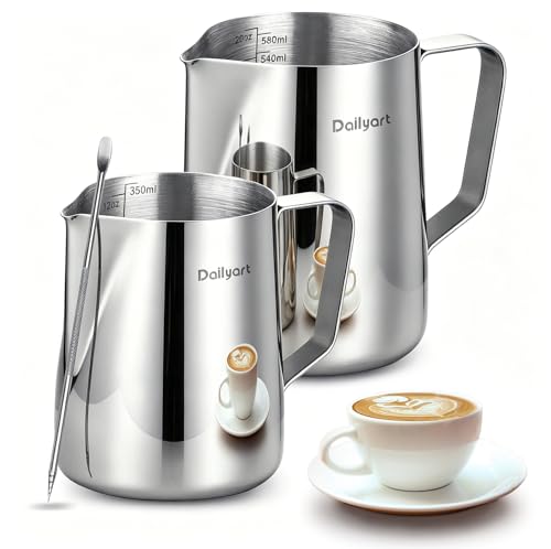 Dailyart Milk Frothing Pitcher Set 12oz/350ml+20oz/600ml Milk Frother Cup - size: 12 Ounces + 20.3 Ounces