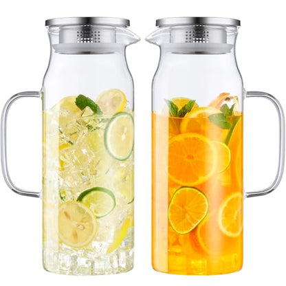 Bivvclaz 2 Pack 1.6 Liter 54 oz Glass Pitcher with Lid and Handle, Glass Carafe Water Pitcher for Hot/Cold Water, Iced Tea, Drinks, Coffee, Juice and Homemade Beverage - color: Clear, size: 54 Ounces (2 Pack)