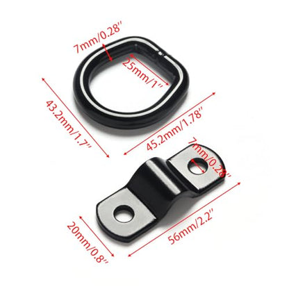 6 Pack D Rings Tie Down Anchors, 7mm Diameter Heavy Duty Steel Trailer Hooks for Truck, Pickup, Camper, Warehouse, Garage, Boat, Cargo Control Mount, 2 Hole D-Ring with Screws, Black