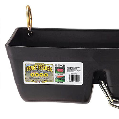 Little Giant FF16BLACK 9 Quart Heavy Duty Plastic Feed Trough Bucket Fence Feeder with Clips for Livestock & Pets, Black (2 Pack)