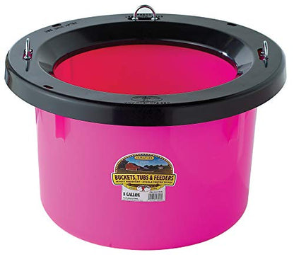 Little Giant® Plastic Round Feeder | Feed Bucket for Livestock | Ultra Durable Round Plastic Bucket | Made in USA | 8 Gallon | Hot Pink - color: Hot Pink