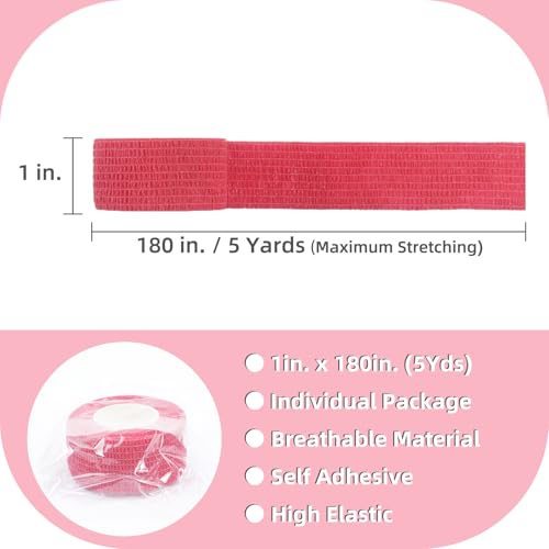 IndigoCase 48 Pack Self Adhesive Bandage Wrap 1 Inch x 5 yd Elastic Tape - color: Red, size: 1 Inch - 48 Pack