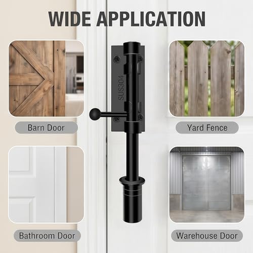 1-Pack 7.7" Barrel Bolt Latch Black,Stainless Steel Heavy Duty Gate Latches - color: Black-7.7inch