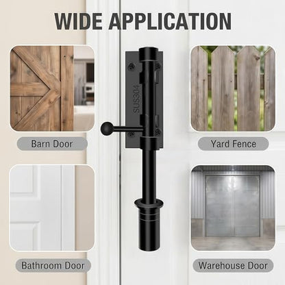 1-Pack 4" Barrel Bolt Latch Black,Stainless Steel Heavy Duty Gate Latches - color: Black-4.0inch