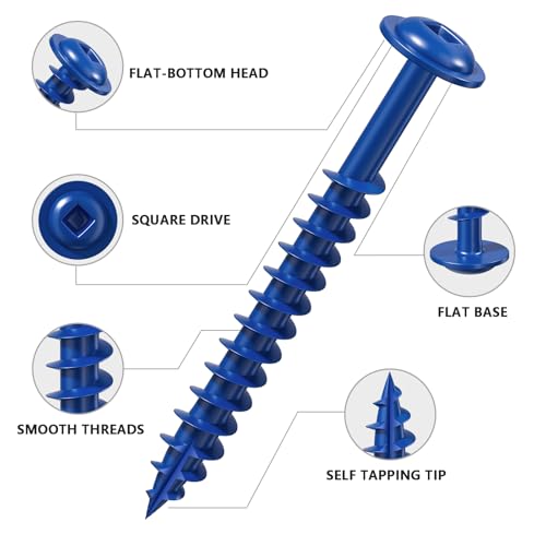 Wensilon (Blue) Pocket Hole Screws # 8 * 1" 154pcs 1lbs Square Hole Wood Screws and Round Head Square Hole self Tapping Screws are Suitable for Wooden use.150MM,60MM Drive bit Included. - color: Blue, size: 8*1"