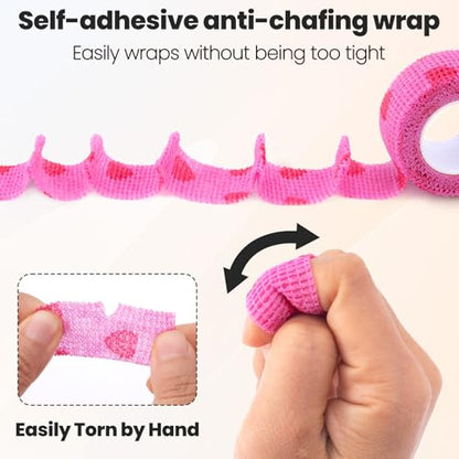 4 Pack 1 Inch Elastic Self Adhesive Bandage Wrap, Pink Heart - color: Pink Heart