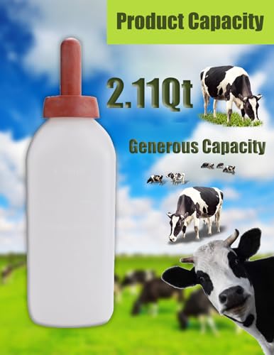 Calf Bottle and Nipples Snap on 2 Quart, Livestock Baby Feeding Bottle - size: 2L