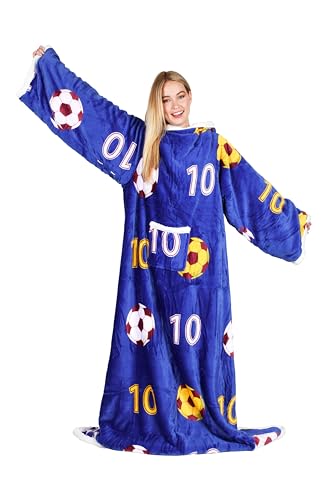 Catalonia Sherpa Wearable Blanket with Sleeves and Pocket for Adults - color: Soccer Team Blue, size: Standard Pocket