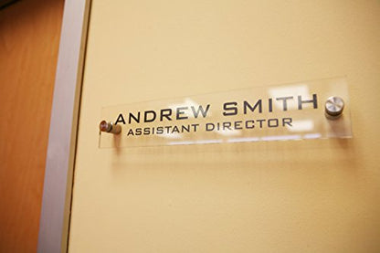 Personalized Office Wall Name Plate Sign. Modern Stainless Steel Legs (Clear See Through) - color: Clear See Through