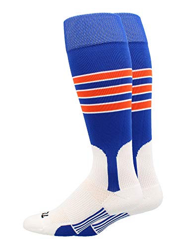 TCK Striped Baseball Stirrup Socks - Youth & Adult - color: Royal/White/Orange, size: Medium