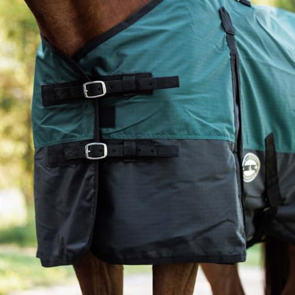 Country Pride Cascade Rainsheet for Horses, Waterproof 600D Turnout, Adjustable Double Buckle Front, Bias Surcingle, Removable Elastic Leg Straps, Shoulder Gussets, Tail Cover, Hunter Green/Black (74) - size: 74
