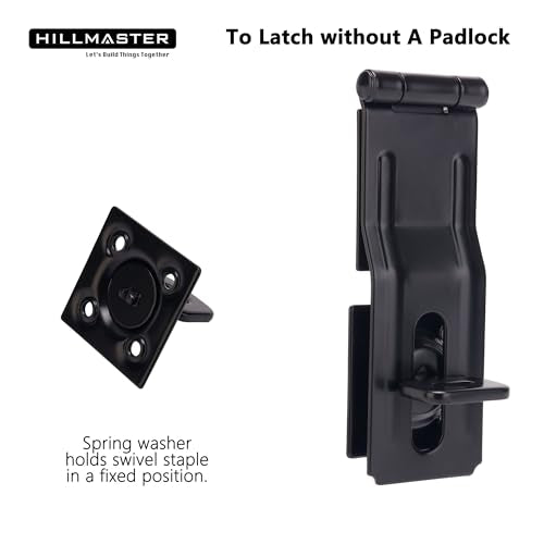 HILLMASTER 2 Pack Swivel Staple Safety Hasps, 4-1/2" Gate Door Hasp Latch with Twist Knob Safety Padlock Clasp Lock for Fence, Gate, Cabinet, Barn Door, Shed, Black - size: 2 Pack